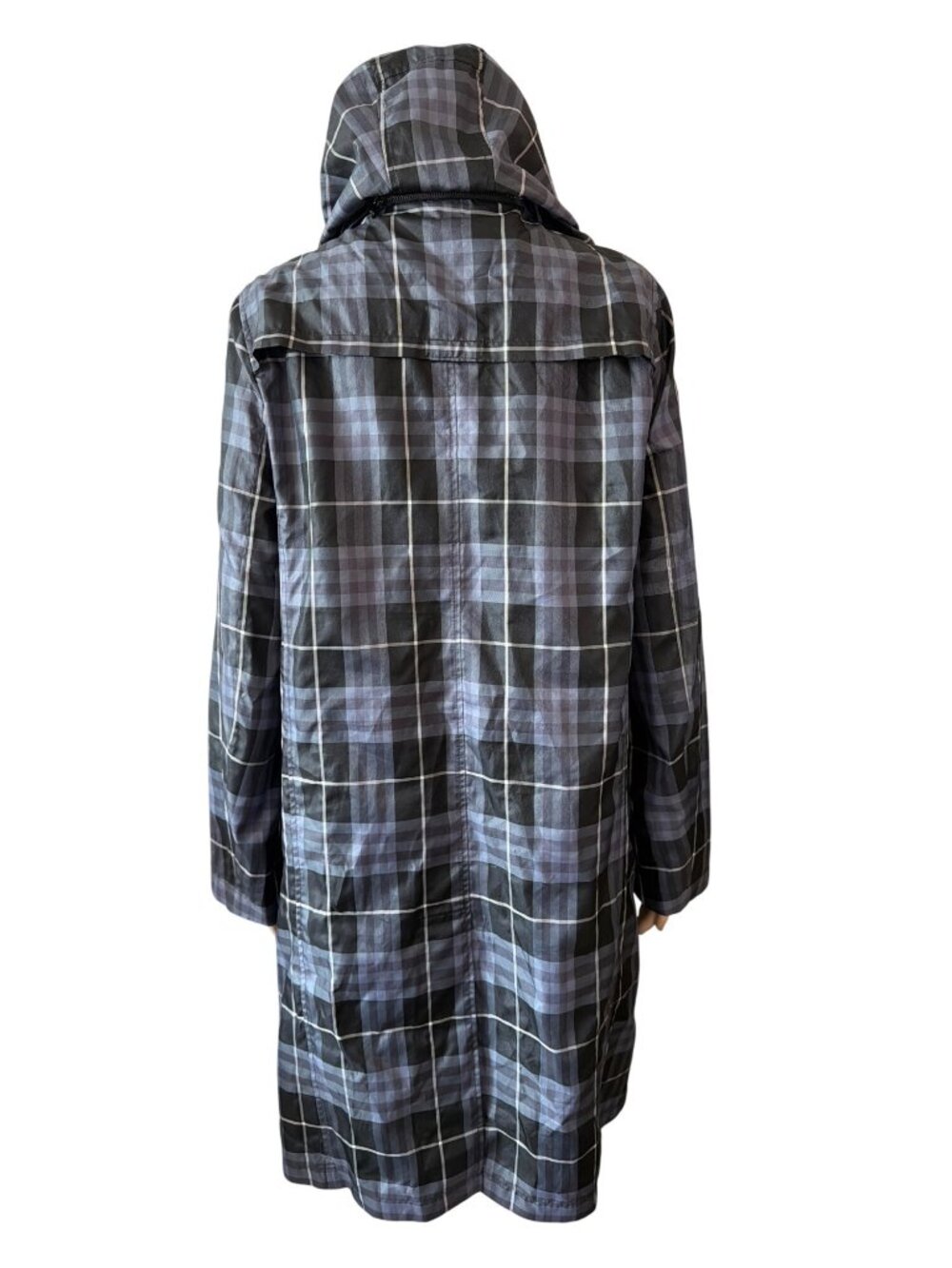 Burberry London Gray Plaid Hooded Belted Waterproof Raincoat Women's Sz L w/COA - Picture 3 of 16